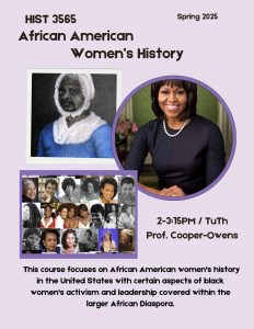 A poster for "African American Women's History" taught by Prof. Deirdre Cooper-Owens.