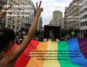 Flier for History 3416, "Gender and Sexuality in Modern Europe," offered Monday, Wednesday, and Friday from 10:10 to 11am.